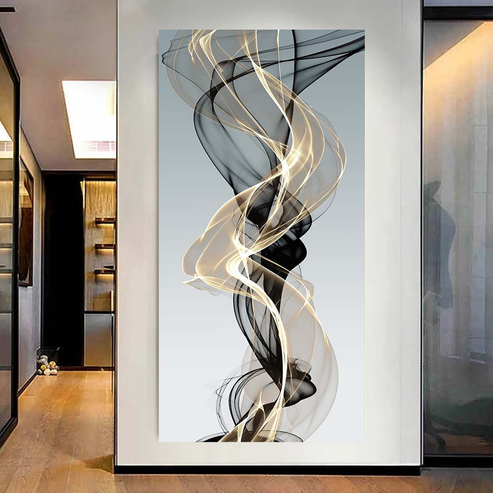 Lámina Decorativa Abstracta Nórdica - Arte de Pared Minimalista Dorado y Negro