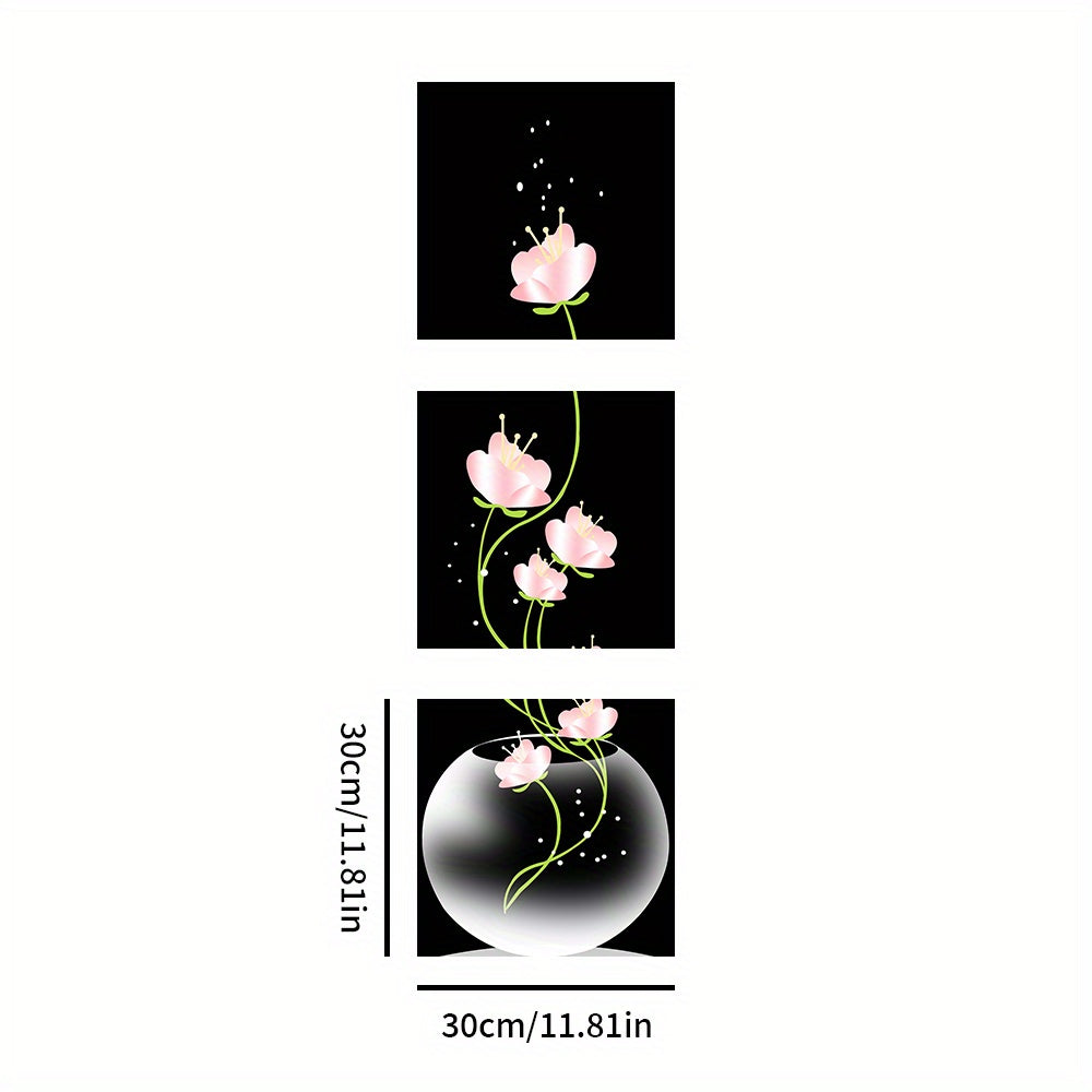 Set de 3 Láminas Decorativas Flores Rosas - Arte de Pared Elegante Minimalista