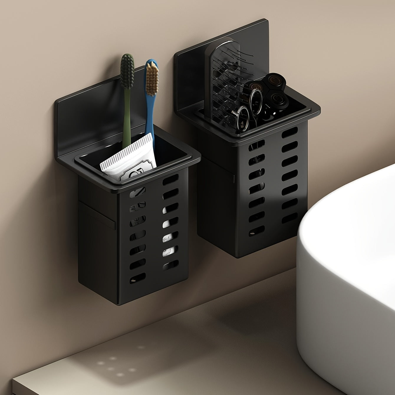 Organizador de Pared para Baño Sin Taladro - Cesta Almacenamiento Negro Resistente al Moho