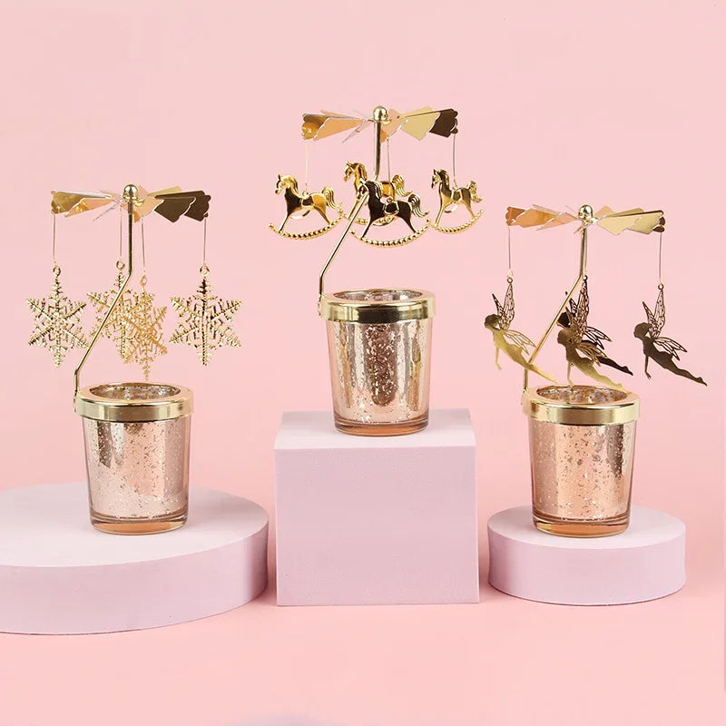 Portavelas Giratorio de Metal - Decoración Elegante