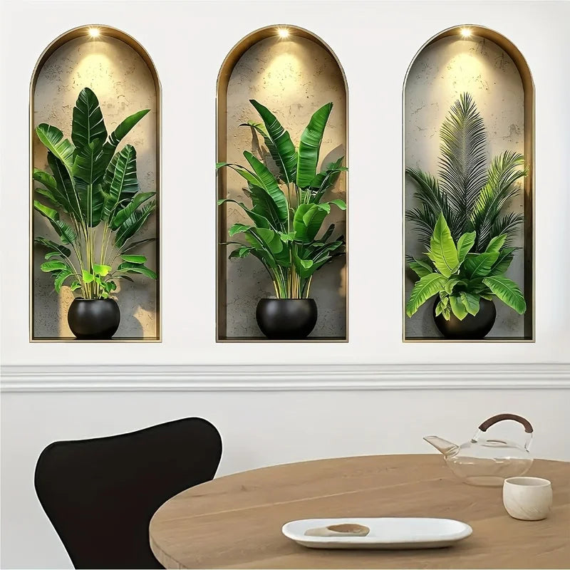 Vinilo Decorativo Plantas Acuarela 3D - Adhesivo Pared Hogar Nórdico