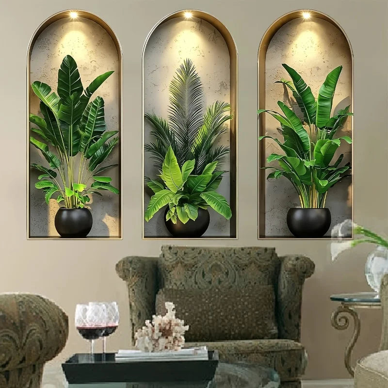Vinilo Decorativo Plantas Acuarela 3D - Adhesivo Pared Hogar Nórdico