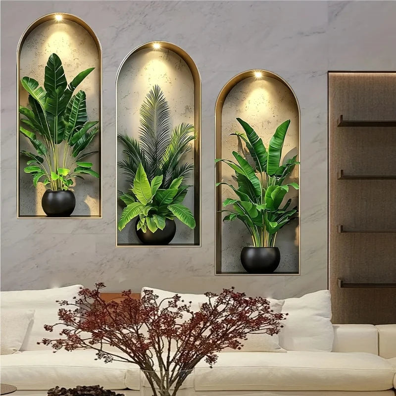 Vinilo Decorativo Plantas Acuarela 3D - Adhesivo Pared Hogar Nórdico