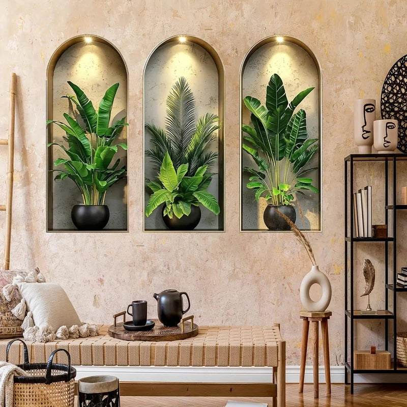 Vinilo Decorativo Plantas Acuarela 3D - Adhesivo Pared Hogar Nórdico