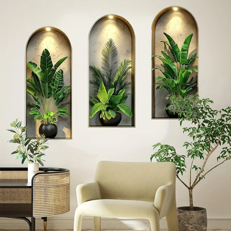 Vinilo Decorativo Plantas Acuarela 3D - Adhesivo Pared Hogar Nórdico