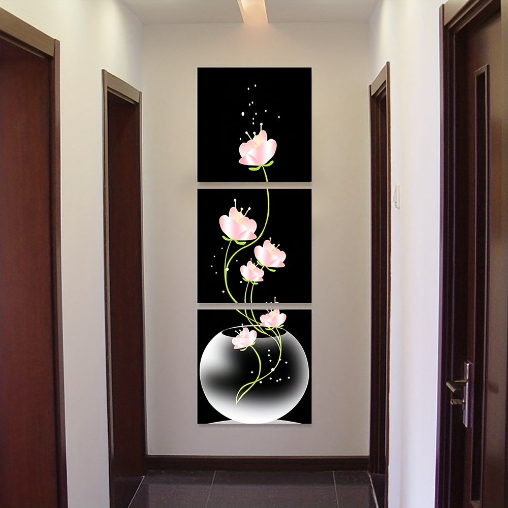 Set de 3 Láminas Decorativas Flores Rosas - Arte de Pared Elegante Minimalista