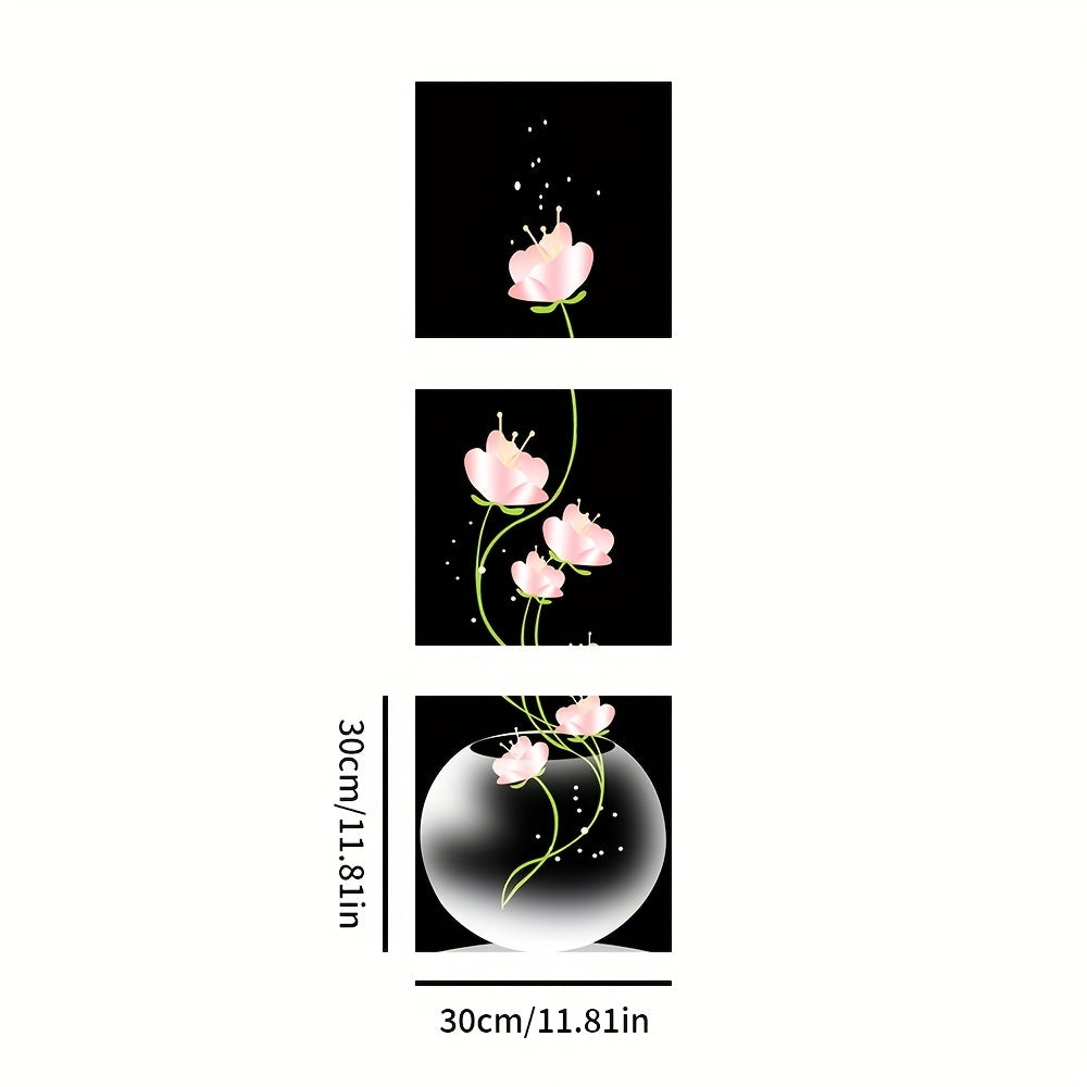 Set de 3 Láminas Decorativas Flores Rosas - Arte de Pared Elegante Minimalista